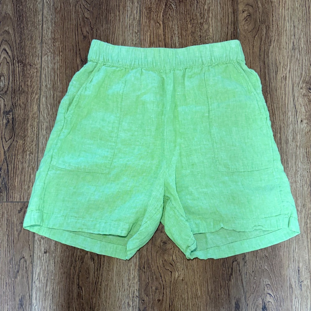 C&C California 100% Linen Shorts Womens M Lime Green Elastic Waist boho beach
